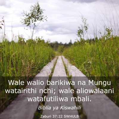 Picture 03 - Zaburi 37:22 SWHULB - Wale walio barikiwa na Mungu watairithi nchi; - Bible Verse Picture