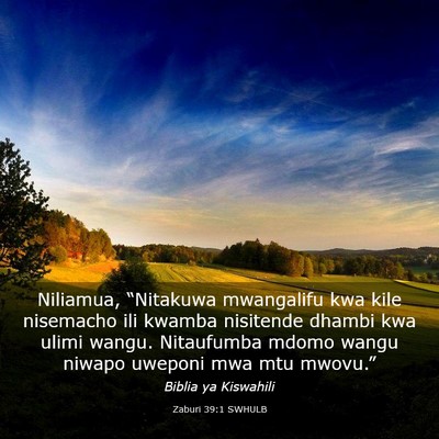 Picture 03 - Zaburi 39:1 SWHULB - Niliamua, “Nitakuwa mwangalifu kwa kile - Bible Verse Picture
