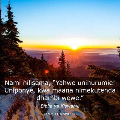 Picture 03 - Zaburi 41:4 SWHULB - Nami nilisema, “Yahwe unihurumie! Uniponye, kwa - Bible Verse Picture
