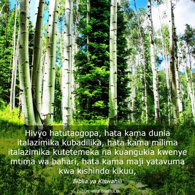 Picture 03 - Zaburi 46:2 SWHULB - Hivyo hatutaogopa, hata kama dunia italazimika - Bible Verse Picture
