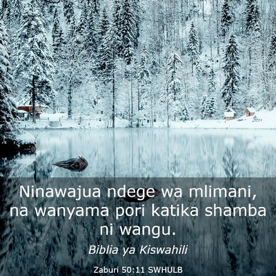 Picture 03 - Zaburi 50:11 SWHULB - Ninawajua ndege wa mlimani, na wanyama pori - Bible Verse Picture
