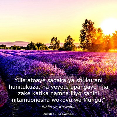 Picture 03 - Zaburi 50:23 SWHULB - Yule atoaye sadaka ya shukurani hunitukuza, na - Bible Verse Picture