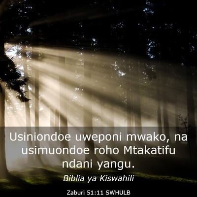 Picture 03 - Zaburi 51:11 SWHULB - Usiniondoe uweponi mwako, na usimuondoe roho - Bible Verse Picture