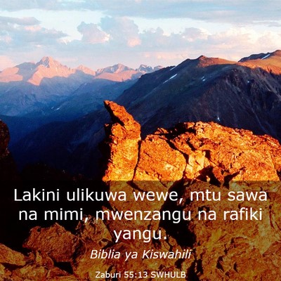 Picture 03 - Zaburi 55:13 SWHULB - Lakini ulikuwa wewe, mtu sawa na mimi, mwenzangu - Bible Verse Picture