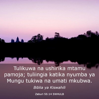 Picture 03 - Zaburi 55:14 SWHULB - Tulikuwa na ushirika mtamu pamoja; tuliingia - Bible Verse Picture