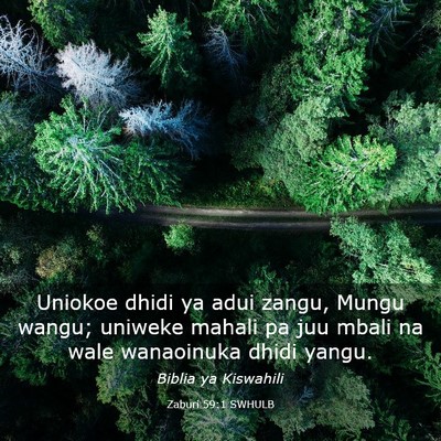 Picture 03 - Zaburi 59:1 SWHULB - Uniokoe dhidi ya adui zangu, Mungu wangu; uniweke - Bible Verse Picture