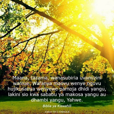 Picture 03 - Zaburi 59:3 SWHULB - Maana, tazama, wanasubiria uvamizini waniue. - Bible Verse Picture