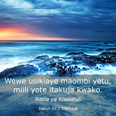 Picture 03 - Zaburi 65:2 SWHULB - Wewe usikiaye maombi yetu, miili yote itakuja - Bible Verse Picture