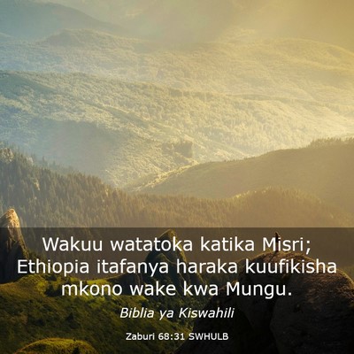Picture 03 - Zaburi 68:31 SWHULB - Wakuu watatoka katika Misri; Ethiopia itafanya - Bible Verse Picture
