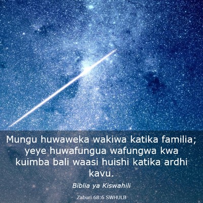 Picture 03 - Zaburi 68:6 SWHULB - Mungu huwaweka wakiwa katika familia; yeye - Bible Verse Picture