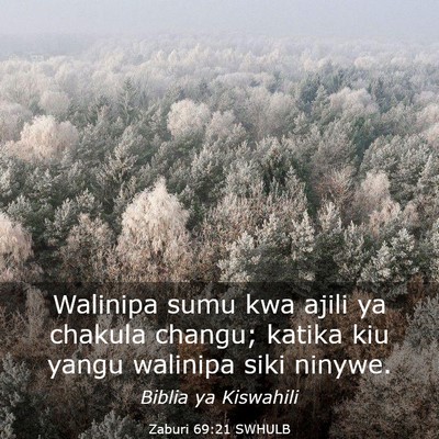 Picture 03 - Zaburi 69:21 SWHULB - Walinipa sumu kwa ajili ya chakula changu; katika - Bible Verse Picture