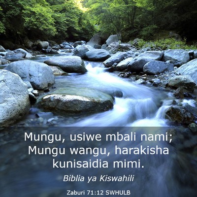 Picture 03 - Zaburi 71:12 SWHULB - Mungu, usiwe mbali nami; Mungu wangu, harakisha - Bible Verse Picture
