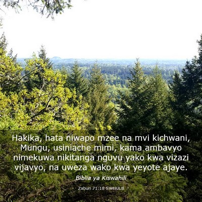 Picture 03 - Zaburi 71:18 SWHULB - Hakika, hata niwapo mzee na mvi kichwani, Mungu, - Bible Verse Picture