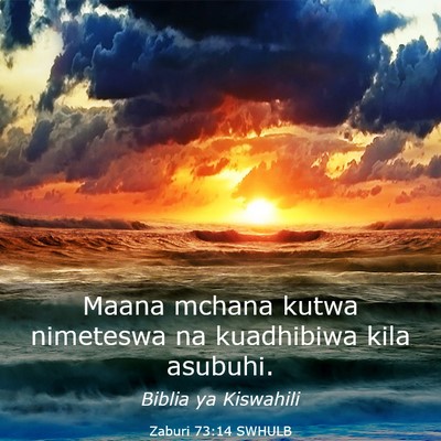 Picture 03 - Zaburi 73:14 SWHULB - Maana mchana kutwa nimeteswa na kuadhibiwa kila - Bible Verse Picture