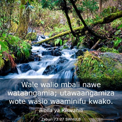Picture 03 - Zaburi 73:27 SWHULB - Wale walio mbali nawe wataangamia; utawaangamiza - Bible Verse Picture