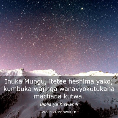 Picture 03 - Zaburi 74:22 SWHULB - Inuka Mungu, itetee heshima yako; kumbuka wajinga - Bible Verse Picture