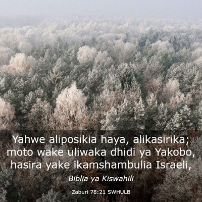 Picture 03 - Zaburi 78:21 SWHULB - Yahwe aliposikia haya, alikasirika; moto wake - Bible Verse Picture