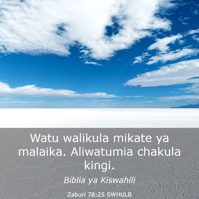 Picture 03 - Zaburi 78:25 SWHULB - Watu walikula mikate ya malaika. Aliwatumia - Bible Verse Picture
