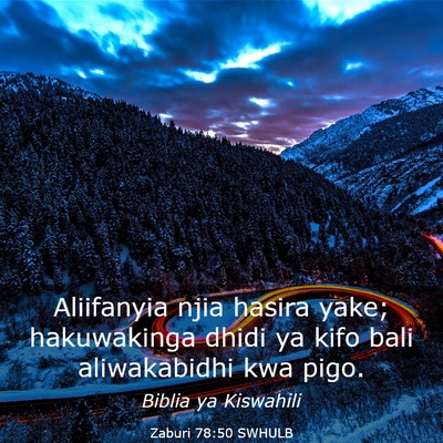 Picture 03 - Zaburi 78:50 SWHULB - Aliifanyia njia hasira yake; hakuwakinga dhidi ya - Bible Verse Picture