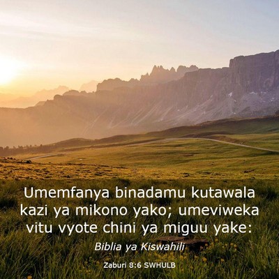 Picture 03 - Zaburi 8:6 SWHULB - Umemfanya binadamu kutawala kazi ya mikono yako; - Bible Verse Picture