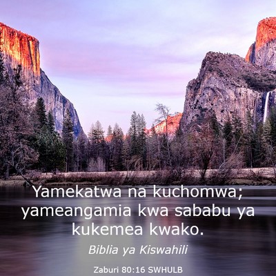 Picture 03 - Zaburi 80:16 SWHULB - Yamekatwa na kuchomwa; yameangamia kwa sababu ya - Bible Verse Picture