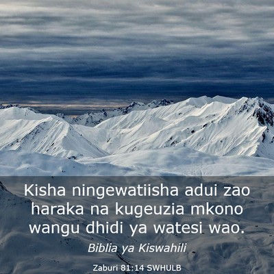 Picture 03 - Zaburi 81:14 SWHULB - Kisha ningewatiisha adui zao haraka na kugeuzia - Bible Verse Picture