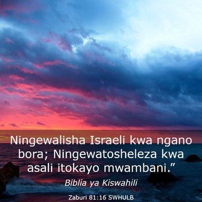 Picture 03 - Zaburi 81:16 SWHULB - Ningewalisha Israeli kwa ngano bora; - Bible Verse Picture