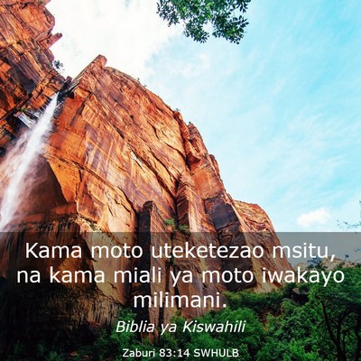 Picture 03 - Zaburi 83:14 SWHULB - Kama moto uteketezao msitu, na kama miali ya moto - Bible Verse Picture