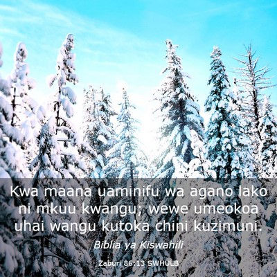 Picture 03 - Zaburi 86:13 SWHULB - Kwa maana uaminifu wa agano lako ni mkuu kwangu; - Bible Verse Picture