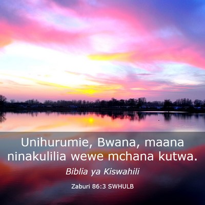 Picture 03 - Zaburi 86:3 SWHULB - Unihurumie, Bwana, maana ninakulilia wewe mchana - Bible Verse Picture