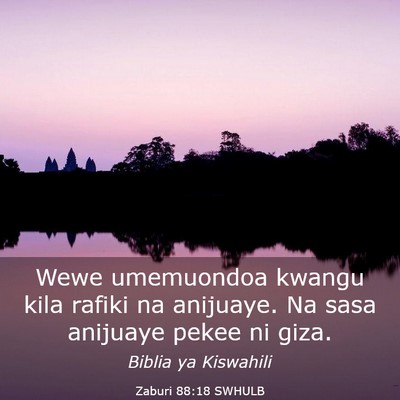 Picture 03 - Zaburi 88:18 SWHULB - Wewe umemuondoa kwangu kila rafiki na anijuaye. - Bible Verse Picture