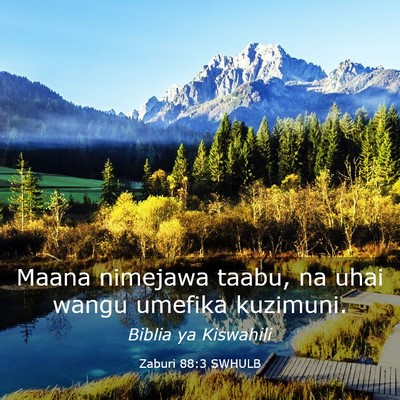 Picture 03 - Zaburi 88:3 SWHULB - Maana nimejawa taabu, na uhai wangu umefika - Bible Verse Picture