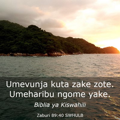 Picture 03 - Zaburi 89:40 SWHULB - Umevunja kuta zake zote. Umeharibu ngome - Bible Verse Picture