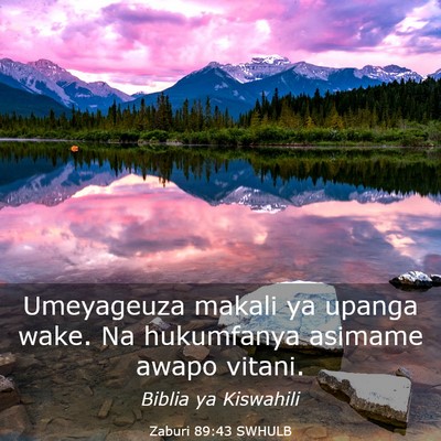 Picture 03 - Zaburi 89:43 SWHULB - Umeyageuza makali ya upanga wake. Na hukumfanya - Bible Verse Picture