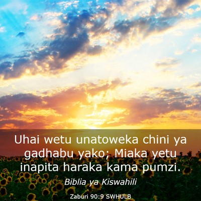 Picture 03 - Zaburi 90:9 SWHULB - Uhai wetu unatoweka chini ya gadhabu yako; Miaka - Bible Verse Picture