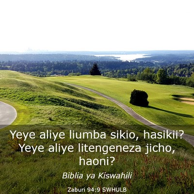 Picture 03 - Zaburi 94:9 SWHULB - Yeye aliye liumba sikio, hasikii? Yeye aliye - Bible Verse Picture