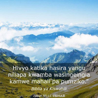 Picture 03 - Zaburi 95:11 SWHULB - Hivyo katika hasira yangu niliapa kwamba - Bible Verse Picture