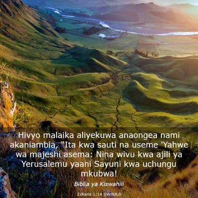 Picture 03 - Zekaria 1:14 SWHULB - Hivyo malaika aliyekuwa anaongea nami akaniambia, - Bible Verse Picture