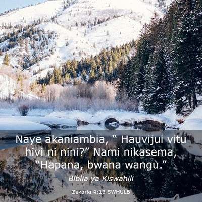 Picture 03 - Zekaria 4:13 SWHULB - Naye akaniambia, “ Hauvijui vitu hivi ni - Bible Verse Picture