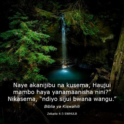 Picture 03 - Zekaria 4:5 SWHULB - Naye akanijibu na kusema, Haujui mambo haya - Bible Verse Picture