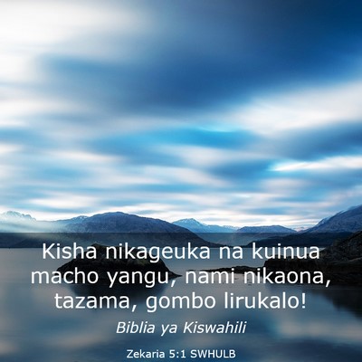 Picture 03 - Zekaria 5:1 SWHULB - Kisha nikageuka na kuinua macho yangu, nami - Bible Verse Picture