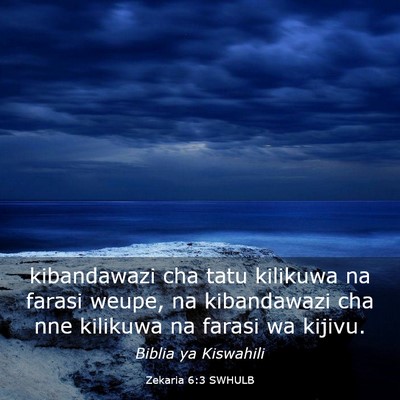 Picture 03 - Zekaria 6:3 SWHULB - kibandawazi cha tatu kilikuwa na farasi weupe, na - Bible Verse Picture