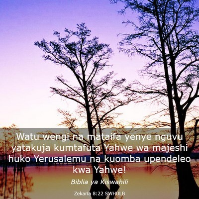 Picture 03 - Zekaria 8:22 SWHULB - Watu wengi na mataifa yenye nguvu yatakuja - Bible Verse Picture
