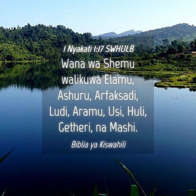 Picture 04 - 1 Nyakati 1:17 SWHULB - Wana wa Shemu walikuwa Elamu, Ashuru, Arfaksadi, - Bible Verse Picture