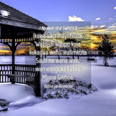 Picture 04 - 1 Nyakati 10:8 SWHULB - Ikawa siku inayofuata, Wafilisti walipo kuja - Bible Verse Picture