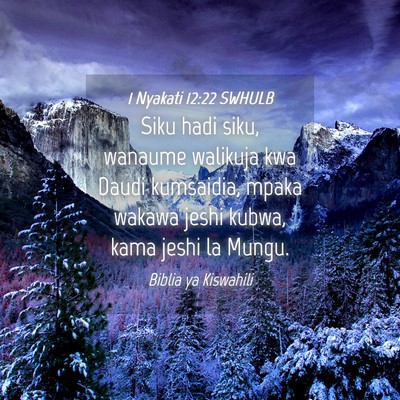 Picture 04 - 1 Nyakati 12:22 SWHULB - Siku hadi siku, wanaume walikuja kwa Daudi - Bible Verse Picture