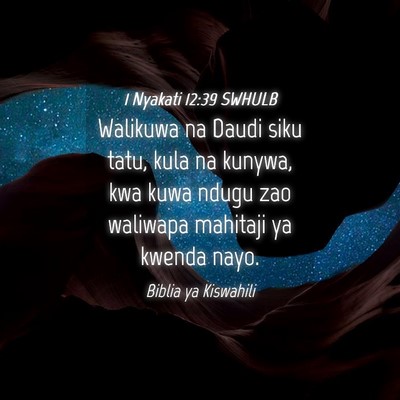 Picture 04 - 1 Nyakati 12:39 SWHULB - Walikuwa na Daudi siku tatu, kula na kunywa, kwa - Bible Verse Picture