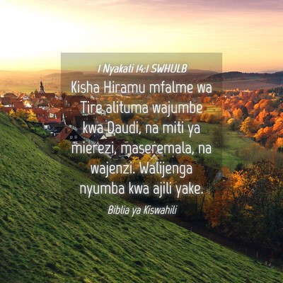 Picture 04 - 1 Nyakati 14:1 SWHULB - Kisha Hiramu mfalme wa Tire alituma wajumbe kwa - Bible Verse Picture