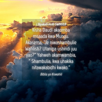 Picture 04 - 1 Nyakati 14:10 SWHULB - Kisha Daudi akaomba msaada kwa Mungu. Akasema, - Bible Verse Picture