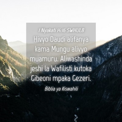 Picture 04 - 1 Nyakati 14:16 SWHULB - Hivyo Daudi alifanya kama Mungu alivyo muamuru. - Bible Verse Picture